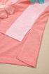Mixed Daisy Applique Exposed Seam Oversized V Neck Top